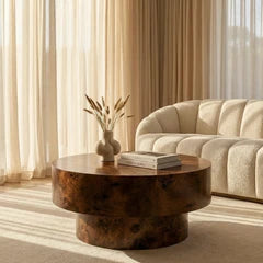 Dalton Round Wooden Coffee Table | Walnut Burl Wood