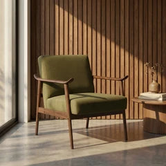 Lola Accent Chair | Moss Green Sustainable Mohair Velvet & Walnut