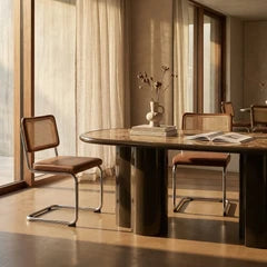 Kenton Dining Chair | Vintage Tan Faux Leather & Chrome