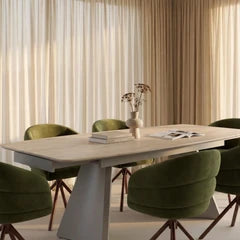 Renzo 6-10 Seat Rectangle Extendable Dining Table | Natural Travertine Effect Sintered Stone & Taupe