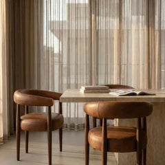 Elan Wooden Carver Dining Chair | Vintage Tan Faux Leather & Walnut