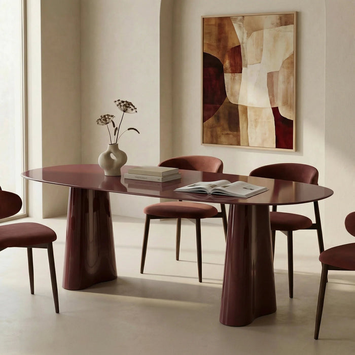 Hadley 8 Seat Oval Dining Table Cherry Red Sandblasted Glass & High Gloss Cherry Red
