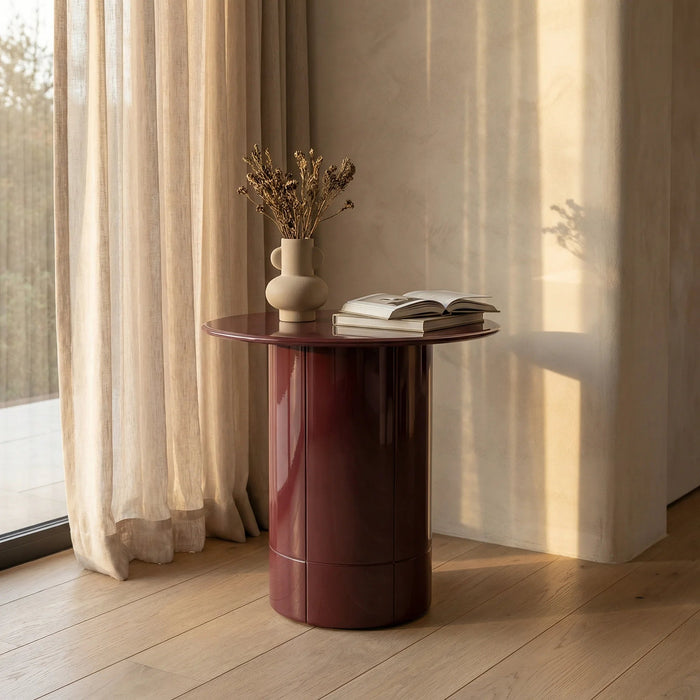 Flore Round Side Table Cherry Red Glass & High Gloss Cherry Red