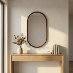 Wrenley Oval Wall Mirror, 90 x 60 cm | Walnut