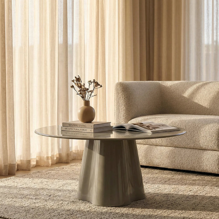 Hadley Round Coffee Table Sage Green Sandblasted Glass & High Gloss Sage Green