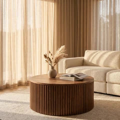 Brey Round Wooden Storage Coffee Table | Walnut