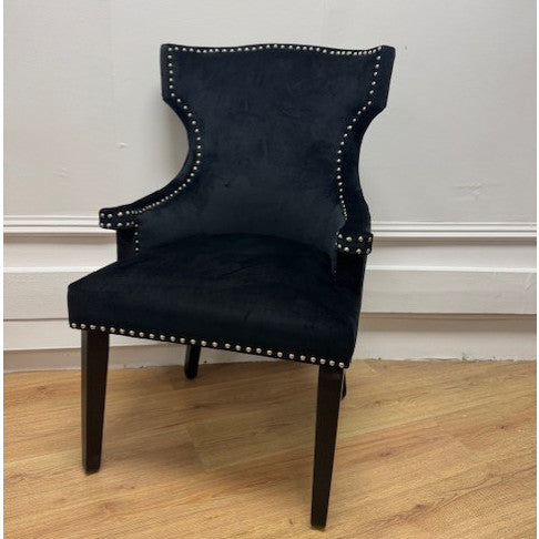 Black Velvet Armchair with Silver Studs