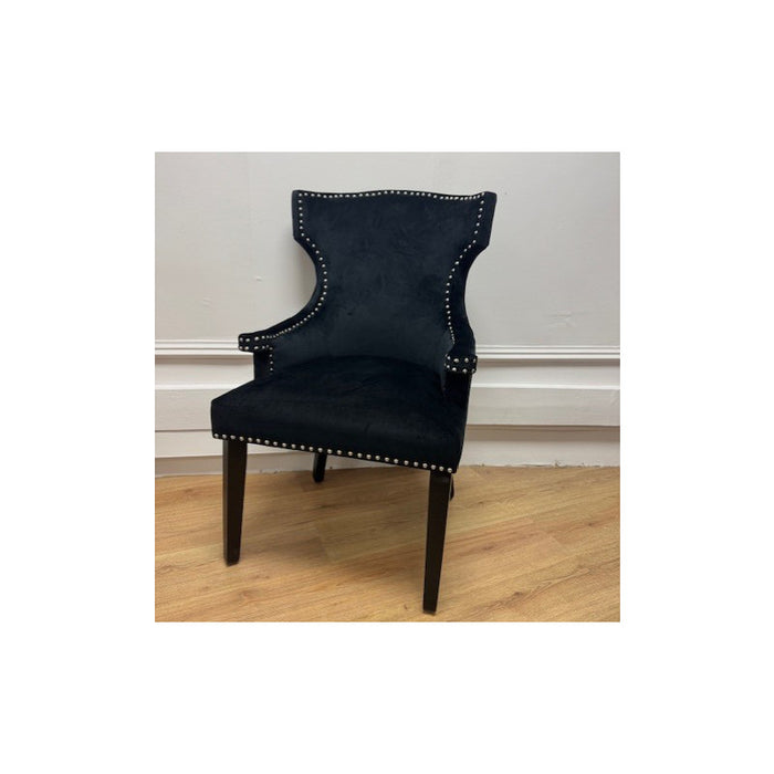 Black Velvet Armchair with Silver Studs