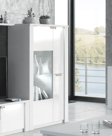 Amos Mann White High Gloss Wide Display Unit P9RXAR22