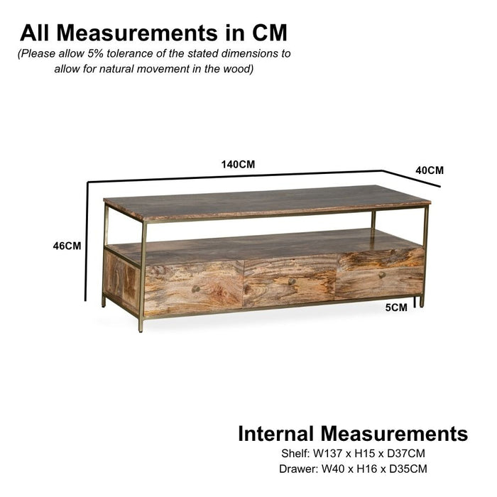 Industrial Gold 140cm TV Unit - In Stock