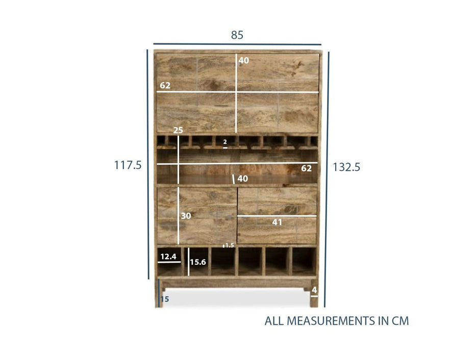 Inset Light Mango 85cm Drinks Cabinet - In Stock