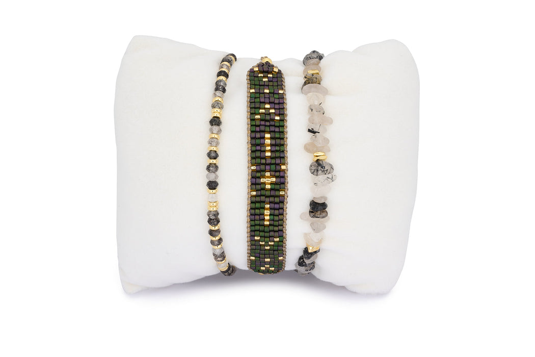 Ishihama Black Rutilated Quartz Gold Stacking Bracelet