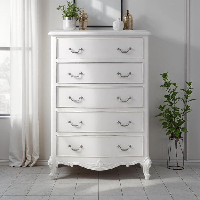 Ivory French Inspired 5 Drawer Chest
