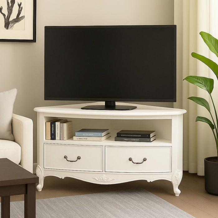 Ivory French Inspired Corner TV Cabinet
