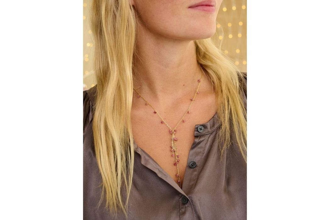 Ivy Pink Tourmaline Lariat Gemstone Necklace