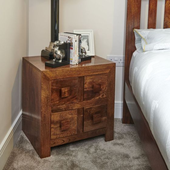 Acre & Artisan Solid Wood 4 Drawer Bedside Unit 208 (52cm)