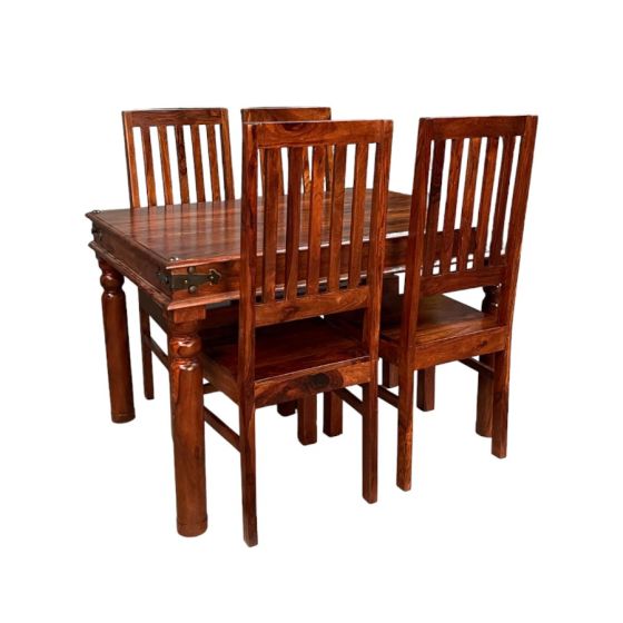 Acre & Artisan Jali 120Cm Dining Table 4 Mango Wood Dining Chairs