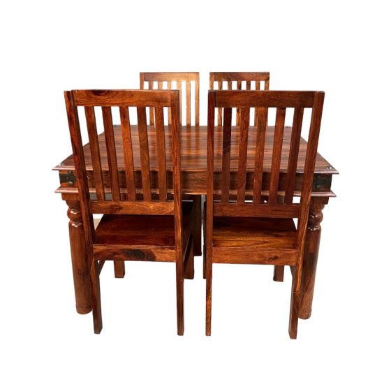 Acre & Artisan Jali 120Cm Dining Table 4 Mango Wood Dining Chairs