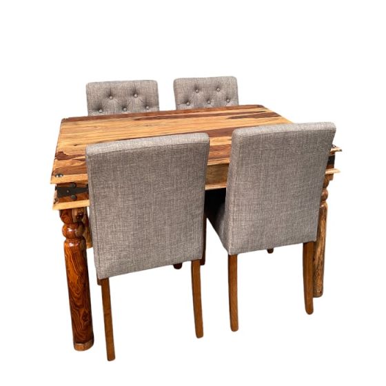 Acre & Artisan Jali Light 120Cm Dining Table 4 Milan Button Dining Chairs
