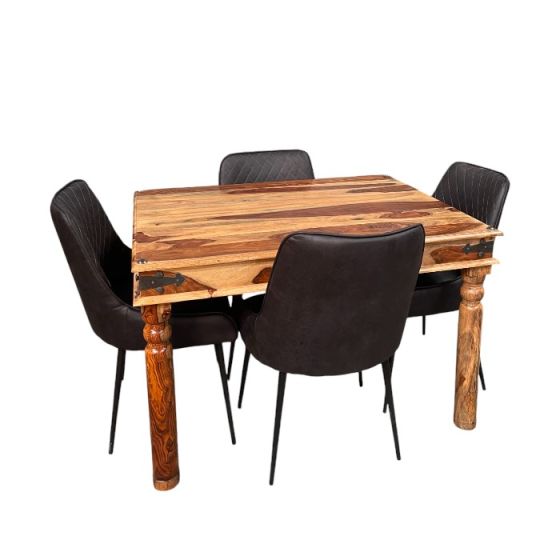 Acre & Artisan Jali Light 120Cm Dining Table 4 Henley Faux Leather Dining Chairs