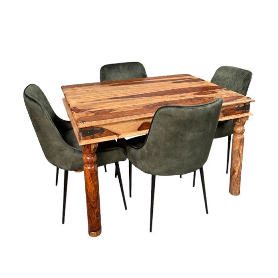 Acre & Artisan Jali Light 120Cm Dining Table 4 Henley Velvet Dining Chairs