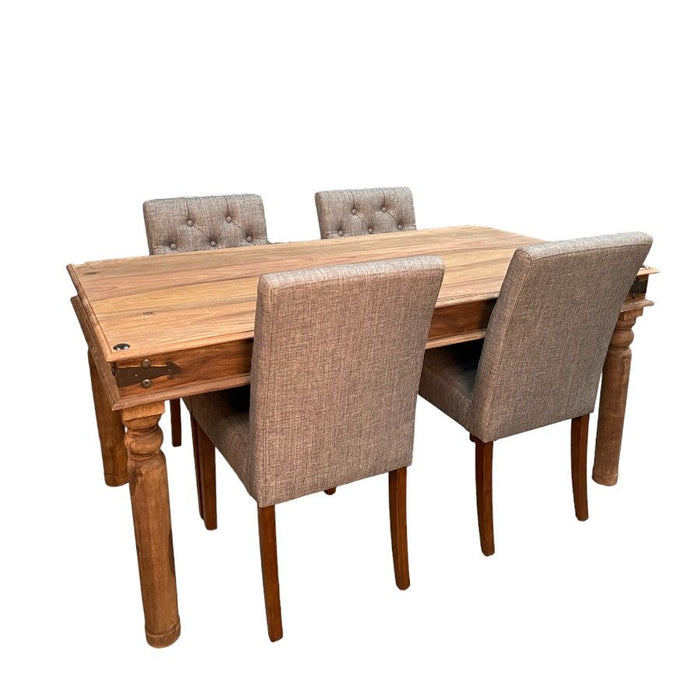 Jali Mango Natural 160cm Dining Table & 4 Milan Button Dining Chairs 3 Colours - Last One Remaining