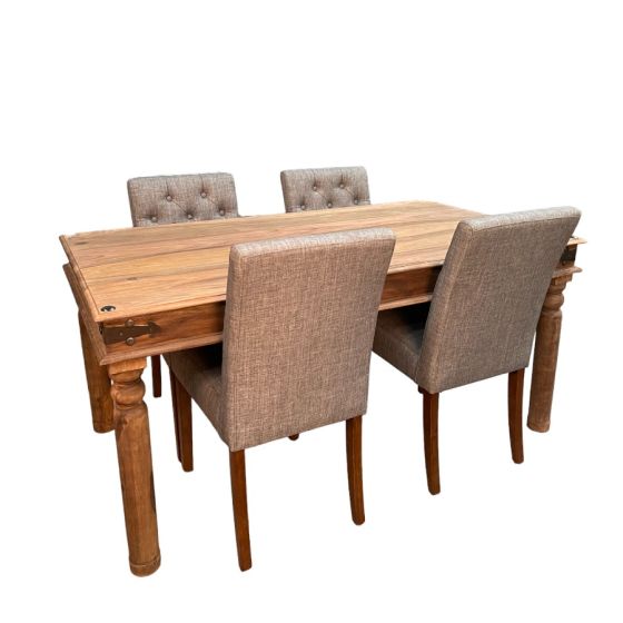 Acre & Artisan Jali Natural 160Cm Dining Table 4 Milan Button Dining Chairs