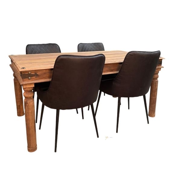 Acre & Artisan Jali Natural 160Cm Dining Table 4 Henley Faux Leather Dining Chairs