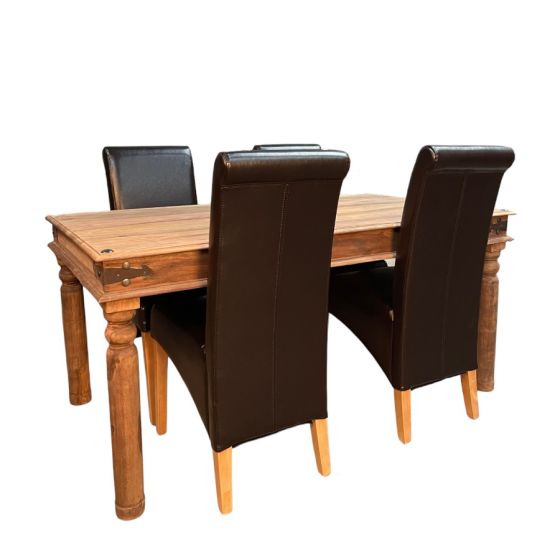 Acre & Artisan Jali Natural 160Cm Dining Table 4 Rollback Dining Chairs