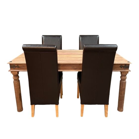 Acre & Artisan Jali Natural 160Cm Dining Table 4 Rollback Dining Chairs