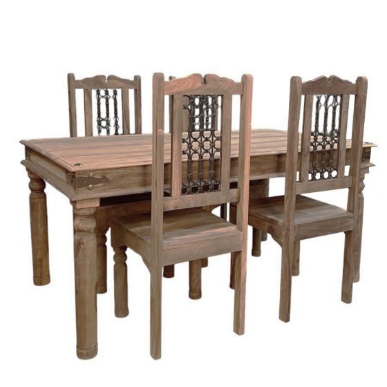 Acre & Artisan Jali Natural 160Cm Dining Table 6 Jali Dining Chairs