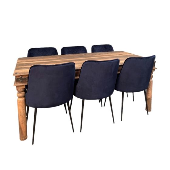 Acre & Artisan Jali Natural 180Cm Dining Table 6 Henley Velvet Dining Chairs