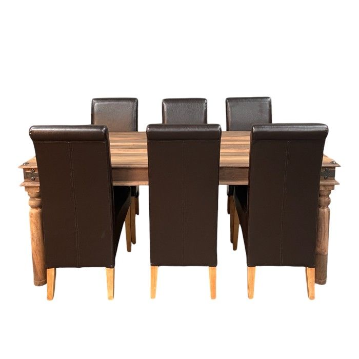 Jali Natural 180cm Dining Table & 6 Leather Rollback Dining Chairs - In Stock