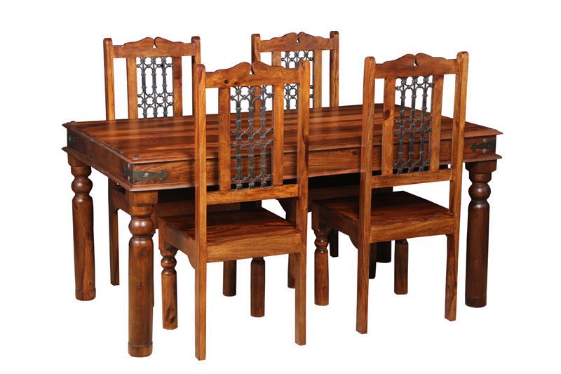 Jali Mango - Honey 160cm Dining Table & 4 Solid Jali Dining Chairs - In Stock