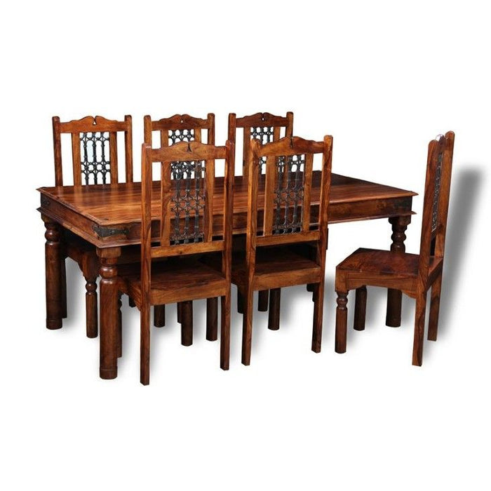 Jali Mango - Honey 180cm Dining Set & 6 Solid Jali Dining Chairs - In Stock