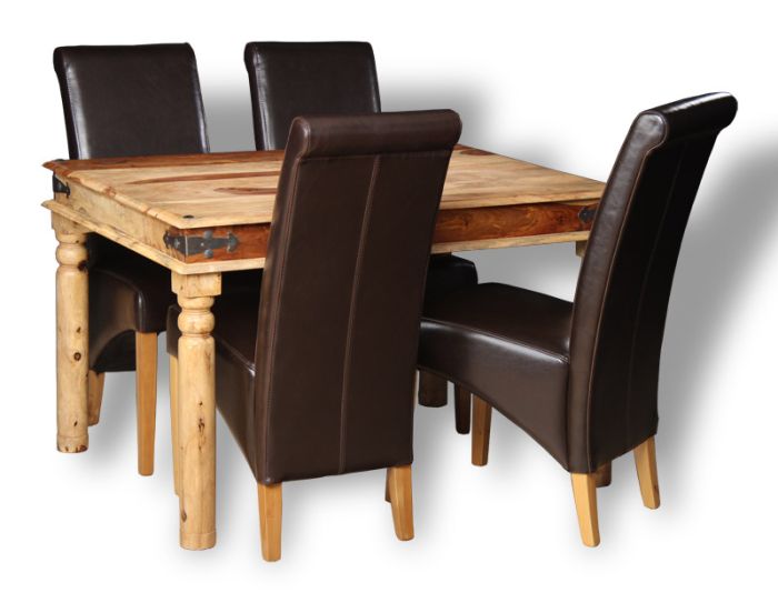 Acre & Artisan Small Jali Light Dining Table And 4 Rollback Chairs