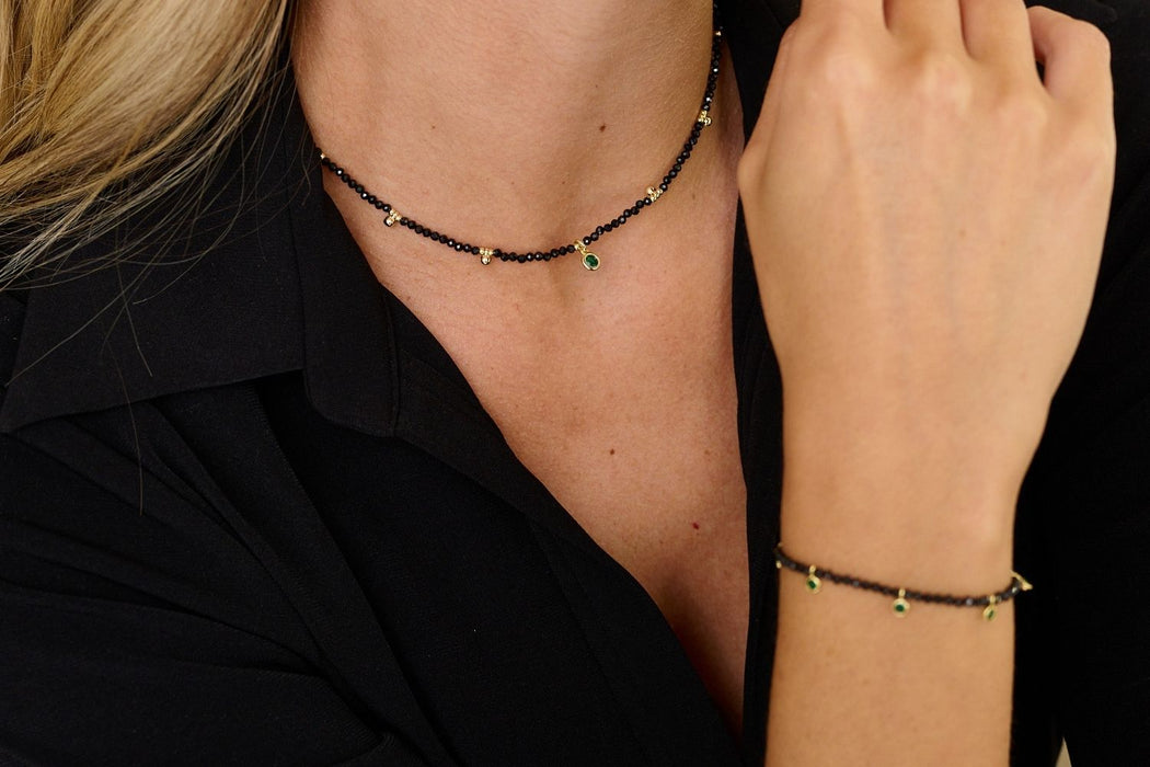 Jasmine Gold & Black Spinel Beaded Pendant Necklace