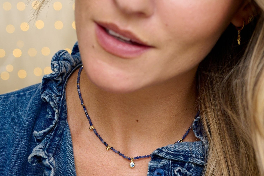 Jasmine Gold & Blue Aventurine Beaded Pendant Necklace