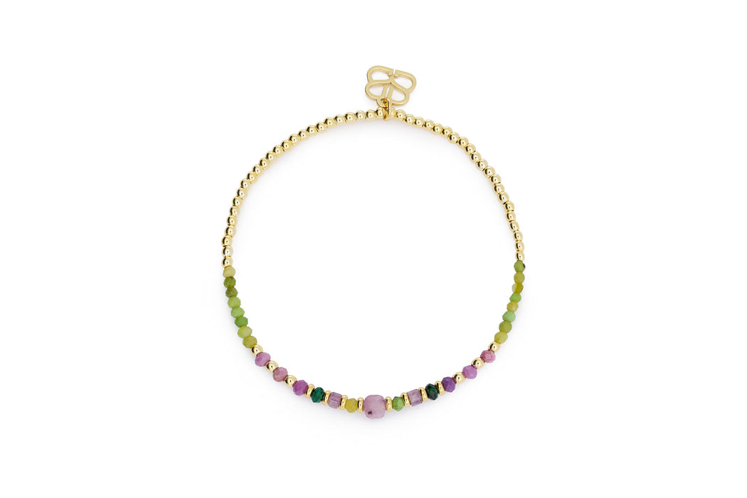 Kalina Green Jade & Amethyst Gemstone Stretch Bracelet