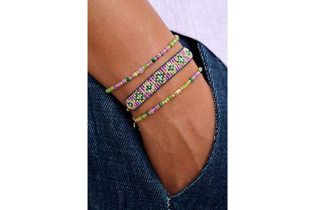 Kalina Green Jade & Amethyst Gemstone Stretch Bracelet