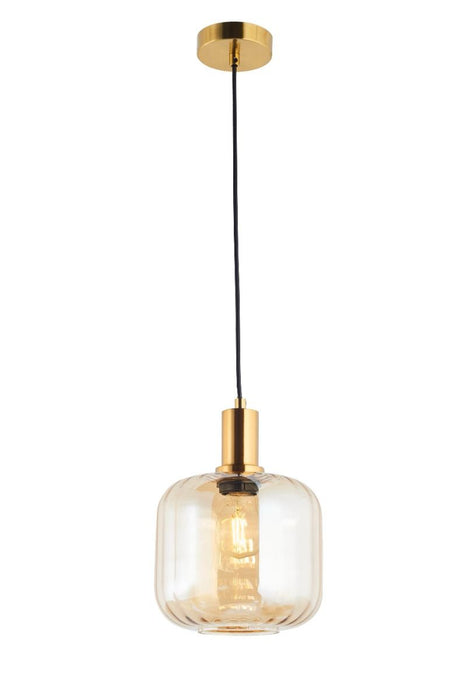 Curved Amber Glass Single Ceiling Pendant - In Stock