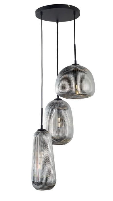 Triple Drop Smoke Glass Ceiling Pendant - In Stock