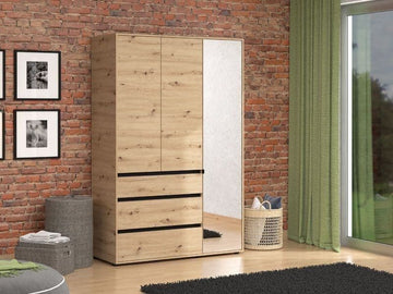 Amos Mann Artisan Oak Effect 3 Door 3 Drawer Mirrored Wardrobe