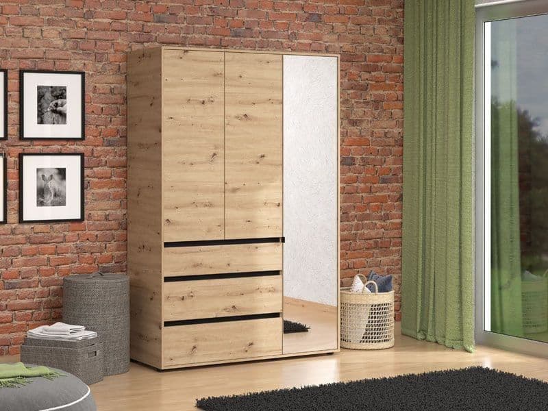 Kyoto Artisan Oak Effect 3 Door 3 Drawer Mirrored Wardrobe - 11014106