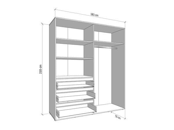 Kyoto Artisan Oak Effect 4 Door 3 Drawer Mirrored Wardrobe
