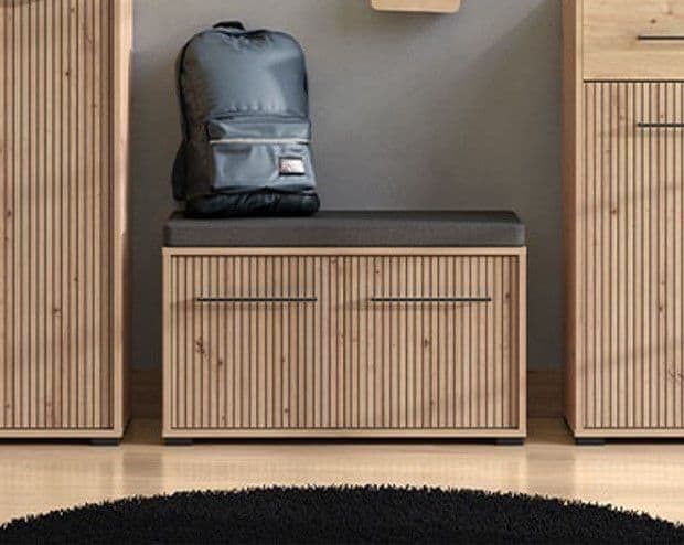 Slatted Artisan Oak Effect Hallway Storage Bench
