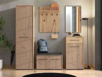 Amos Mann Slatted Artisan Oak Effect Low Narrow Hallway Sideboard