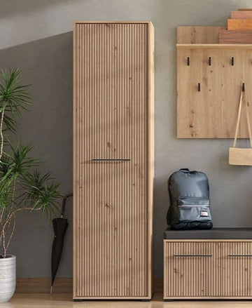Amos Mann Slatted Artisan Oak Effect Slim Wardrobe