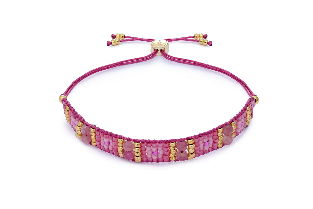 Leilie Pink Tourmaline & Gold Beaded Friendship Bracelet