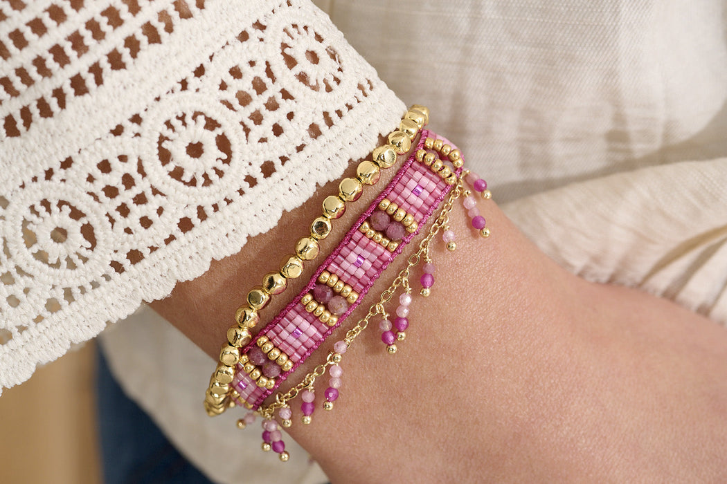 Leilie Pink Tourmaline & Gold Beaded Friendship Bracelet